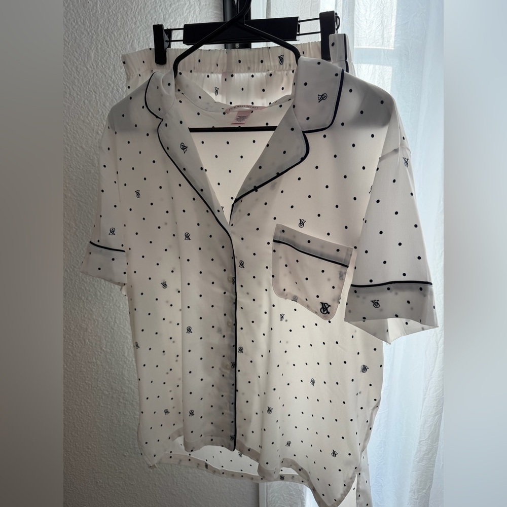 Victoria's Secret White and Black Polka Dot Shirt and Short Pajamas Set